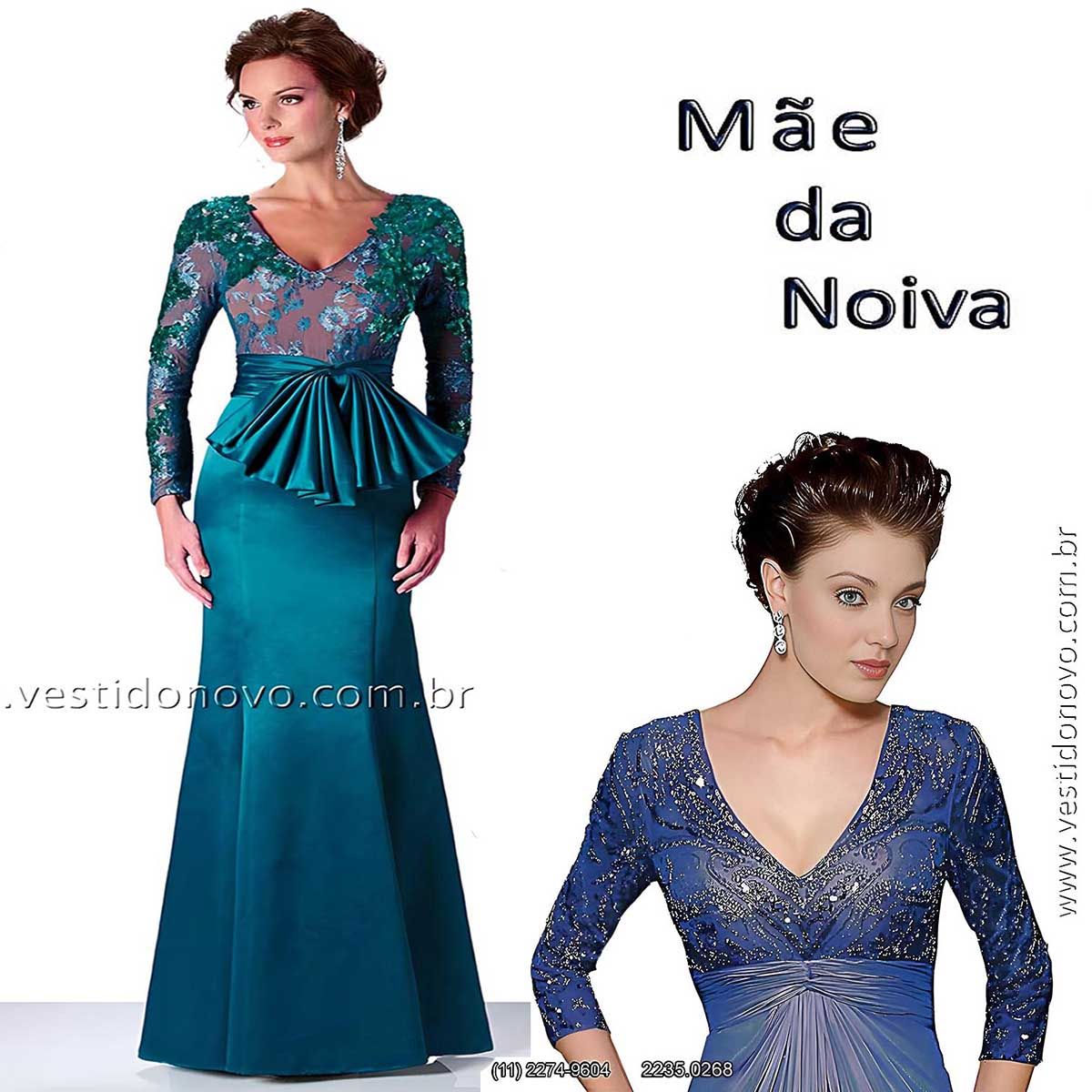 Vestido de festa para Mãe da Noiva, com manga comprida