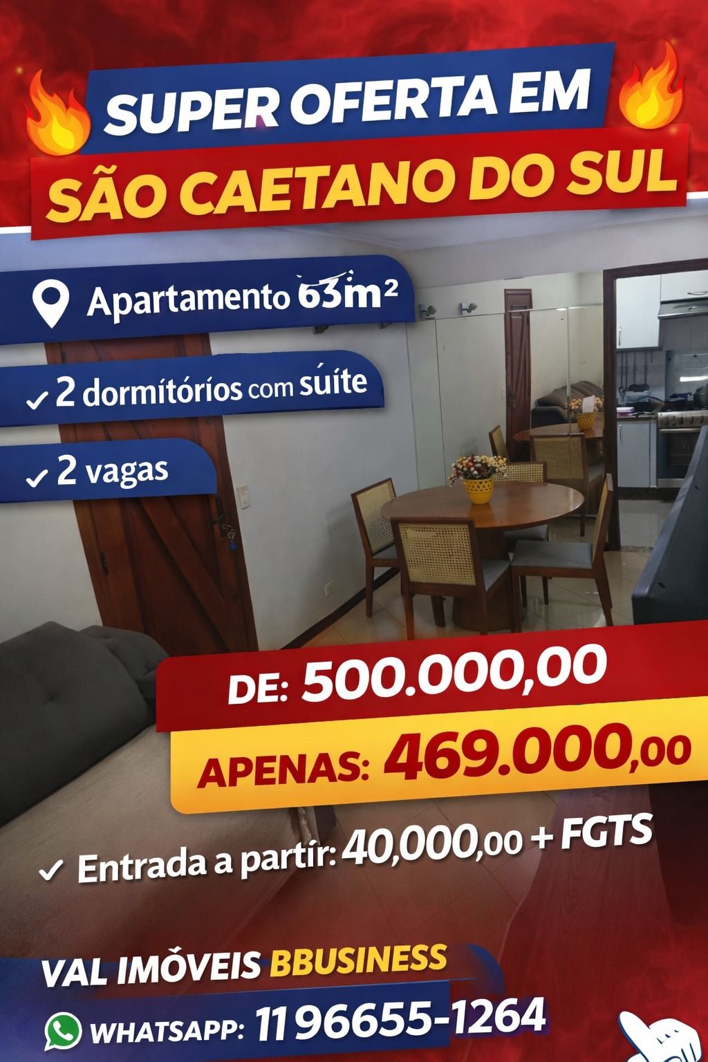 Oferta 469MIL Apê 65m² 2 dorms suite 2 vagas
