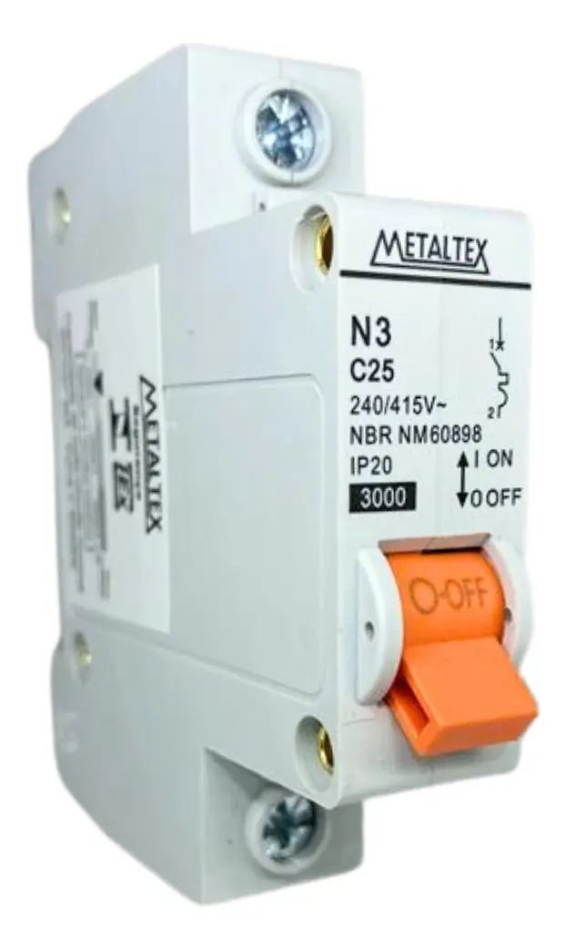 4 Mini Disjuntor Unipolar 25A Curva C 3kA 240/415V Metaltex