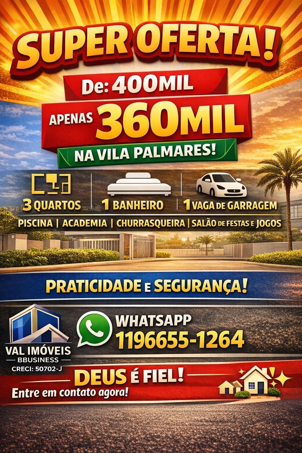 Oferta 360MIL Apê 60m² 3 quartos Sacada 1 vaga