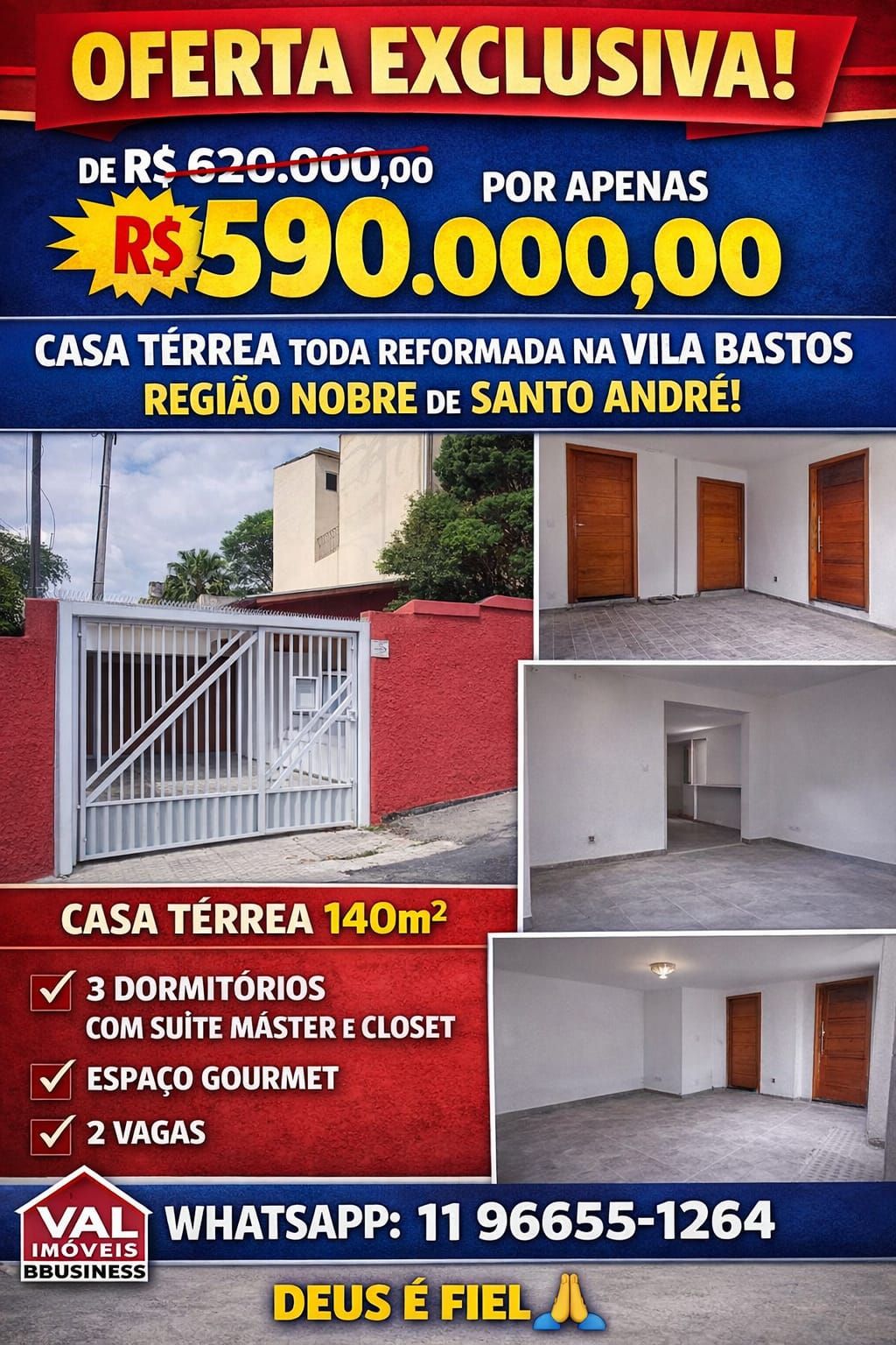 Oferta! 590MIL Casa 3 quartos, suíte, closet e 2 vagas