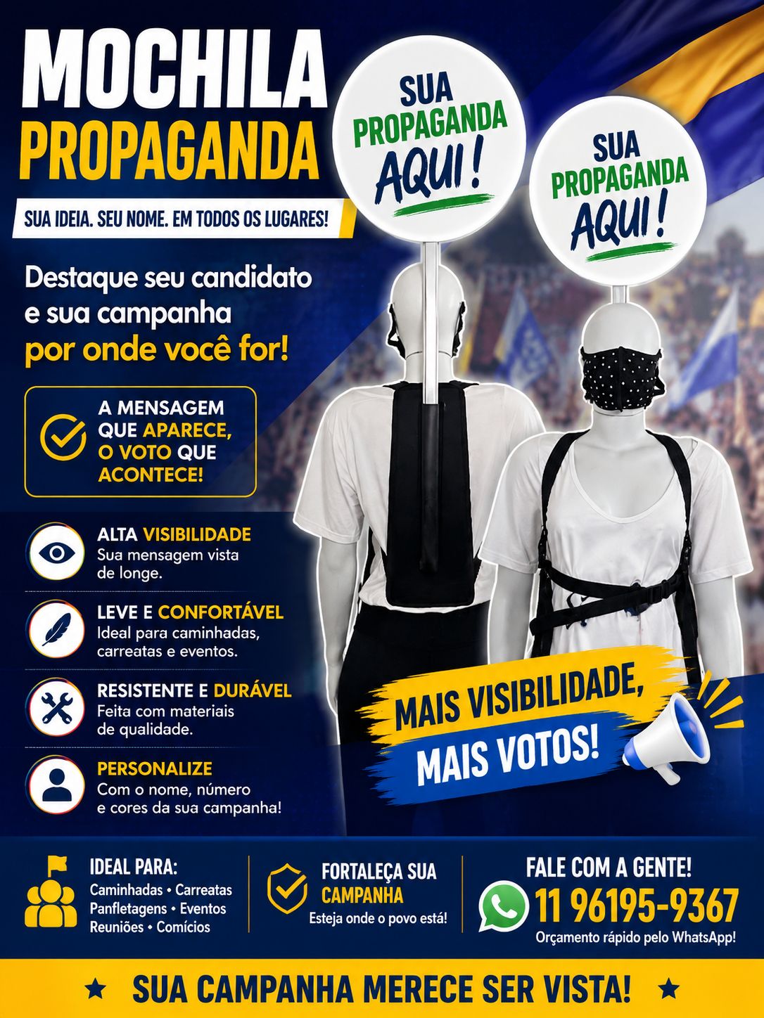 Mochila Propaganda Eleições 2026 Candidato Político