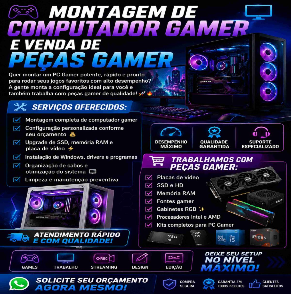 Montagem de computador gamer ! venda de peças e montagem